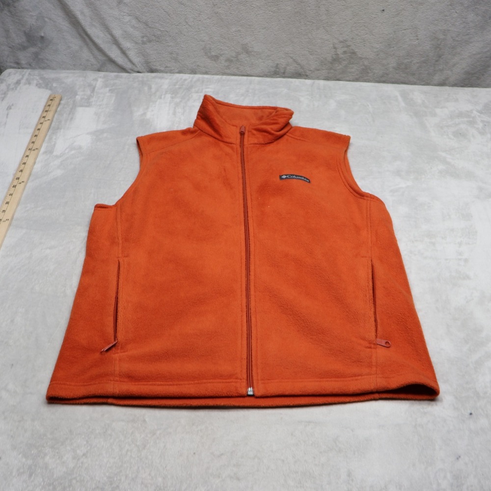 Columbia Vest Mens Medium Orange Fleece Steens Mountain Full Zip Classic Winter